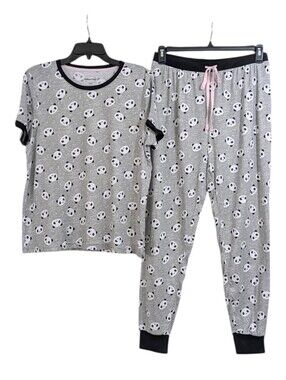 Pillow Talk Grey Panda Bear Super Soft Pajama Set - Size Large Womens